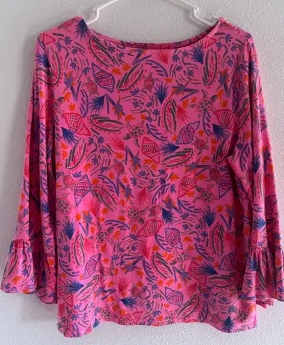 Fresh Produce Top Womens Small Pink 3/4 Sleeve Beachy Coastal Summer Cotton