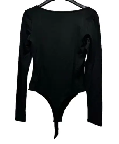 NEW Black Long Sleeve Square Neck Thong Bodysuit Size Medium