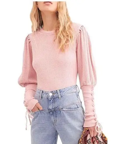 Free People  Tasha Pastel Pink Waffle Knit Top Size Large