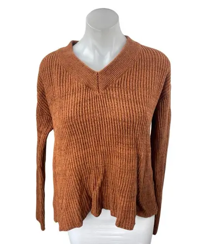 Pact Women's Brown Rib Knit Long Sleeve Pullover Sweatshirt Sweater Top Size S