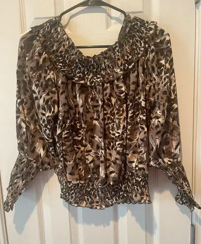 Patrizia Luca Mixed Animal Print Off the Shoulder Blouse, $52, size Large, B66 Black