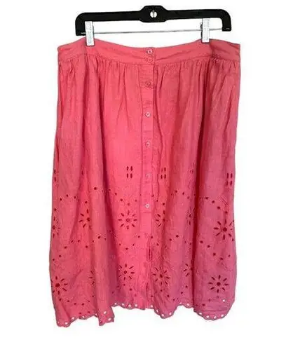 Rachel Parcell Rachel Parcel Linen Coral Pink Eyelet Button Midi Skirt Large Beachy Romantic