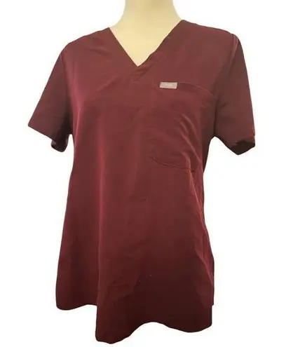 FIGS Technical Collection Catarina One Pocket Scrub Top, Burgundy, Size Medium