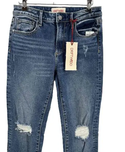 Driftwood Distressed Mid Rise Slim Tapered Jeans Womens Size 25 Ripped Knees