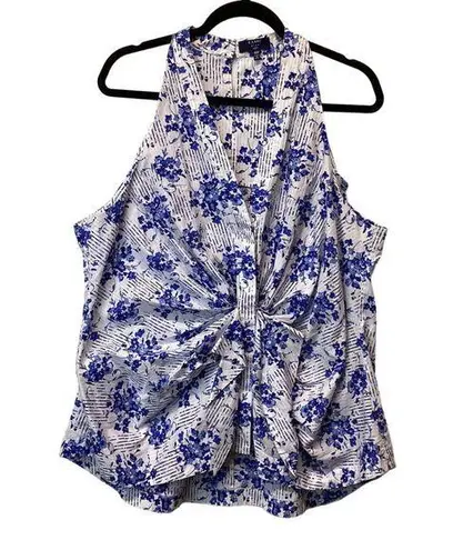 Kaari Blue  Womens‎ Top Size 18W Blue White Sleeveless Floral Blouse