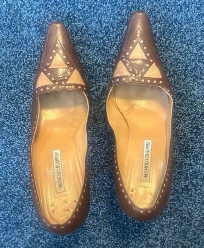 Manolo Blahnik 39.5 Brown tan Leather Women's Shoes heels pumps