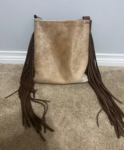 Fringe Cowhide Crossbody Purse Brown