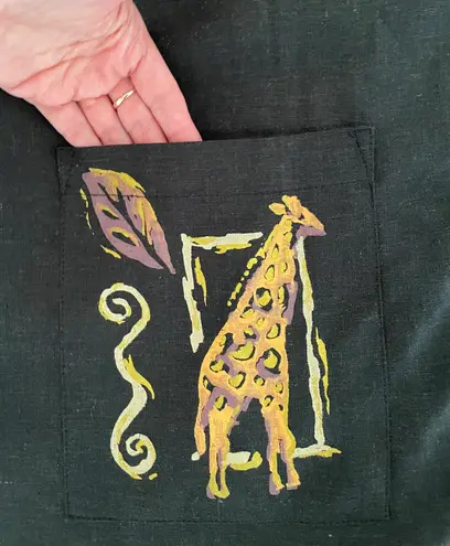 Julie Stevens by Carol Escritor Vintage Black Linen Blend Novelty Giraffe Cardigan, size 15/16