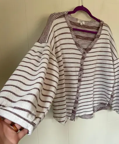 Umgee cardigan sweater maroon striped balloon sleeves short length Women’s sz L