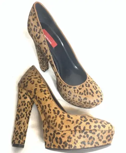 Saks 5th Avenue Red Saks Fifth Avenue calf hair leopard heels 38.5 platform - Image 1