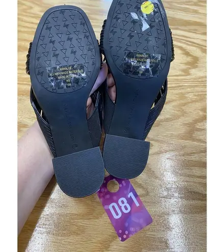 Adrienne Vittadini Women's 6 M Black Slip On Block Heel Slide Strappy Sandals