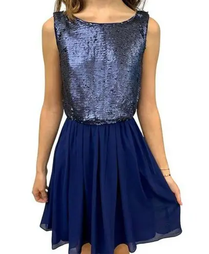 Alythea Sequin Open Back Midnight Sky Mini Dress Blue Size Medium NWT