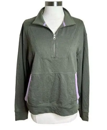 Pact Organic Sweatshirt Womens Medium Green Purple Colorblock Quarter Zip