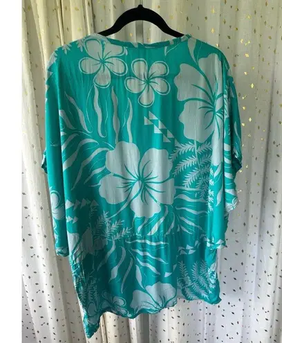 Makai Beach Hawaii Hawaiian Aloha Hibiscus Floral Batwing Drawstring Blouse S/M Size M