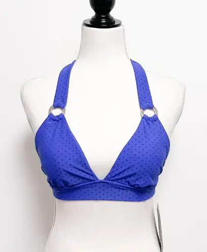 Skye Swimwear Skye Cobalt Blue Velveteen Polka Dot Halter Wireless Rings Bikini Top NWT Small