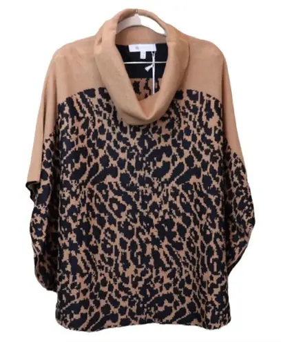 Fever Animal Print Cowl Neck Poncho Sweater Size S/M New Brown Size M
