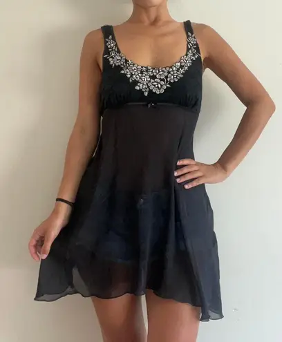 Linea Donatella Black Embellished Y2K Slip Dress Lingerie