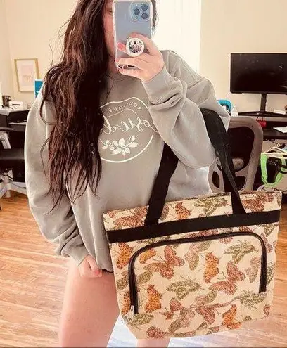 Vintage Unbranded Butterfly Print Large Weekender Travel Tote Bag