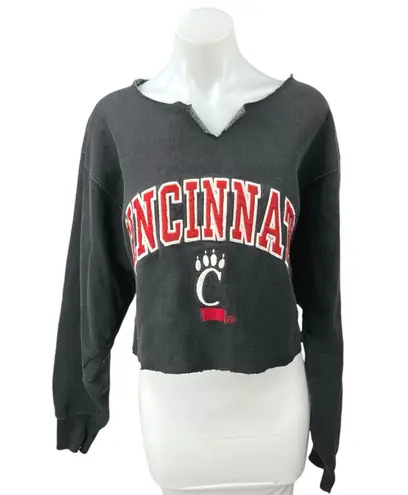 Steve & Barry's Cincinnati Bearcats Black Embroidered Crop Sweatshirt Top Sz L
