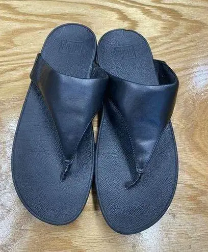 FitFlop FitfFlop Lulu Women’s 10 Black Leather Open Toe Thong Slide Sandals 188-001 S31