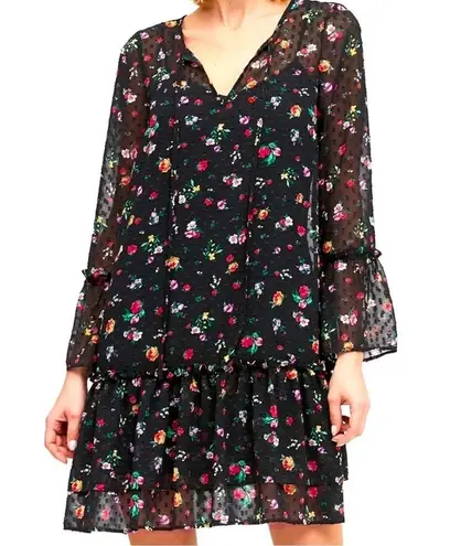 Banana Republic  Black Floral Clip Dot Drop Waist Dress