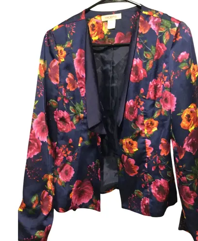 Arden B Floral Print Open Front Blazer Jacket, Pink Orange Roses, S