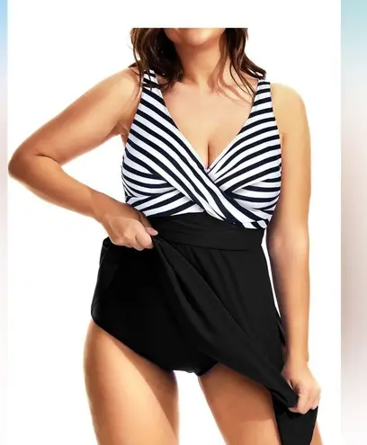 Daci One Piece Tummy Control Bathing Suit skirted skirt swim swimsuit 12W Black Size undefined