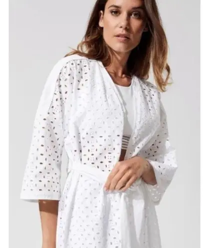 Carbon 38 Eyelet Kimono Robe Women M/L White Swim Cover Beach Coastal Waist Tie