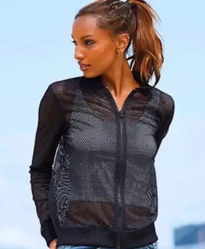 Victoria's Secret Sport All Over Mesh Bomber Jacket Black Sz S