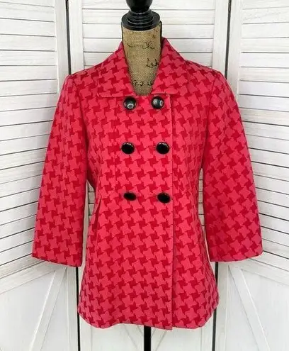 City Girl Houndstooth Swing Coat Jacket Red Pink Small