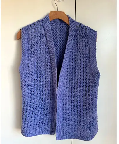 Womens Sweater Vest Hand knit Crochet Purple Open Cottage core Grannycore Size M