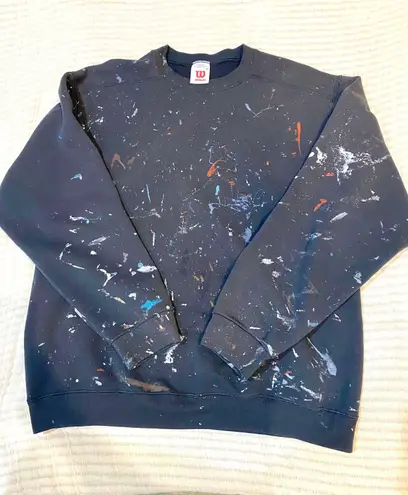 Vintage Paint Splattered Wilson Sweatshirt! Black Size XL