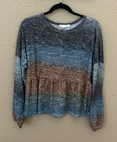 Farmers Market Peplum Sweater Stripe Ombré Fall Winter Romantic Long Sleeve Gray Size L