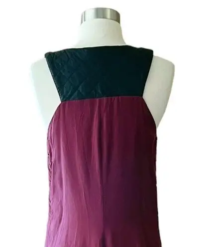 AS BY DF Silk Dress Leather Top Trim Sleeveless Burgundy Ombre Hi