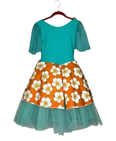 HANDMADE Turquoise Tutu Dress Costume Orange Skirt Floral Anthurium Flowers