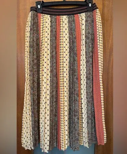 THML Women’s Pleated Patterned Multi Color Skirt w Elastic Metallic Waist-small