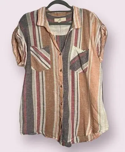 Thread and Supply  Linen Striped Button Up Top