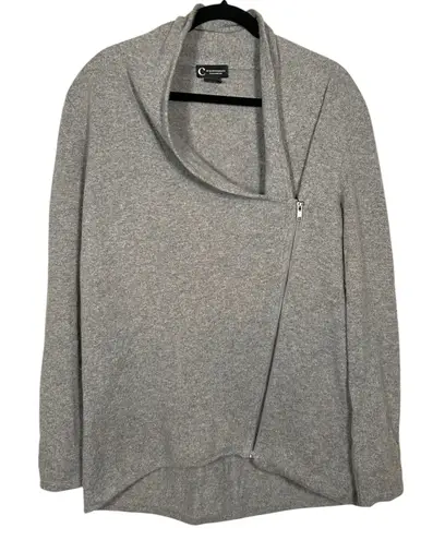C by Bloomingdales Cashmere Gray Asymmetrical Zip Front Cardigan Sweater Large Gray