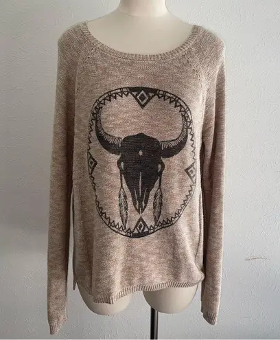 Boho Skull Graphic Open Back Sweater — M Size M