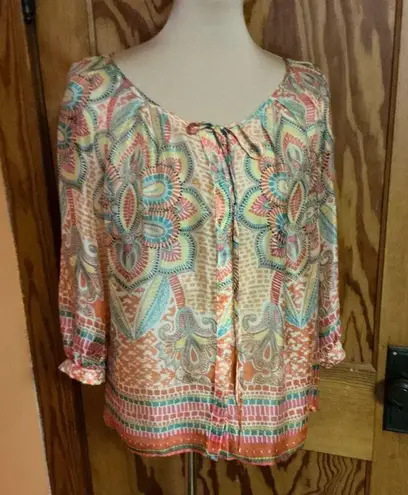 Lavender Brown Boho Colorful Silk Blouse