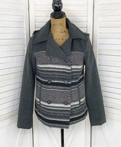 Jack by BB Dakota Jack BB Dakota Striped Colorblock Cropped Removable Hood Pea Coat Gray Small