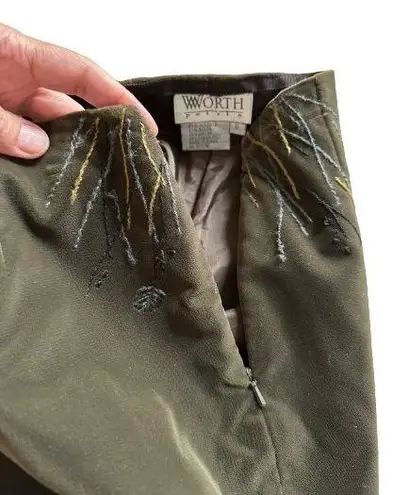 W By Worth Worth Woman’s Dark Green Velour Pants with Embroidery around the side zipper, Sz 6P