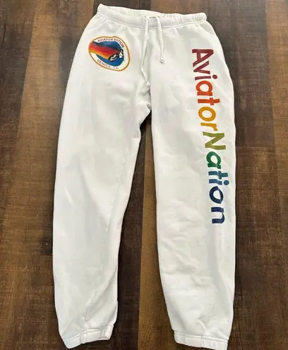 Aviator Nation White/Rainbow Vail Sweatpants Size Small