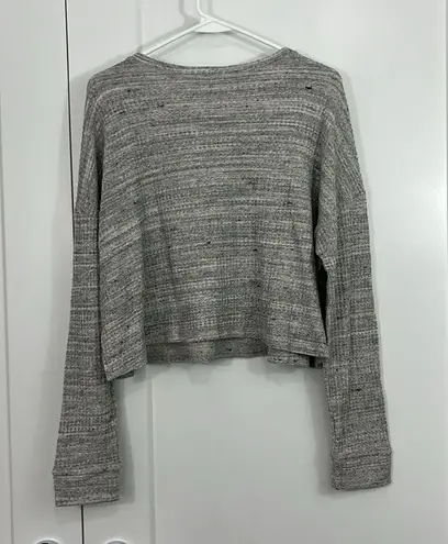 Beyond Yoga XL Gray Textured Knit Cropped PulloverTop