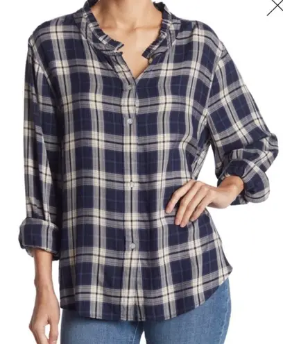 Faherty lakeridge blue Nantucket plaid long sleeve button up with Ruffle accents