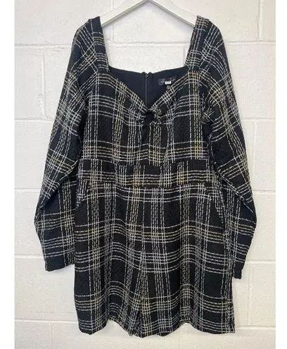 Slate + Willow Sz XXL Black Silver Gold Tweed Long Sleeve Sweetheart Romper