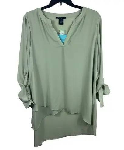 Stitch Fix Faith And Zoe Sage Green High Low Sheer Tunic Top 1x NWT
