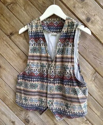 Vivaldi Jeanswear denim vintage Southwest Aztec Stripe button down vest sz M/L Size M