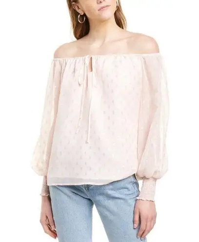 WAYF Nordstrom Pink Off-the-shoulder pink gold bow puff sleeve chiffon top Large