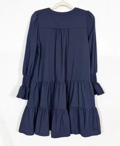 Pomander Place X Tuckernuck Navy Blue Crepe Kenzo Dress Tiered Ruffle Coastal Size M